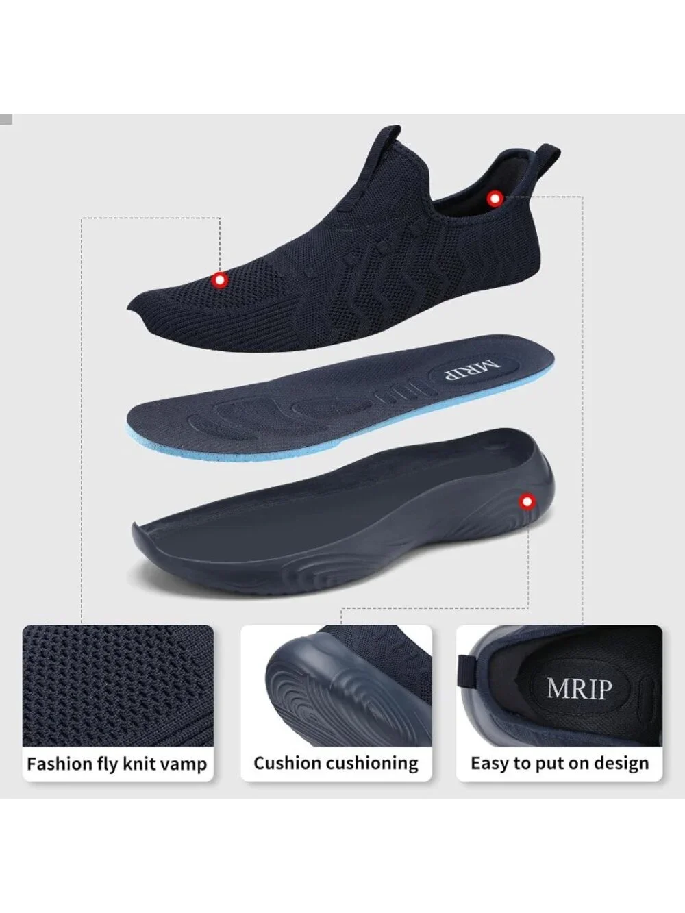 Men's Blue Slip On Walking Mesh Shoes Lightweight Comfortable Gym Running Shoes